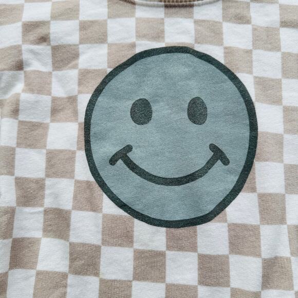 Roe + Cru White Ten Checkered Teal Smiley Face Graphic Print Sweatshirt Size 12M - Picture 4 of 5
